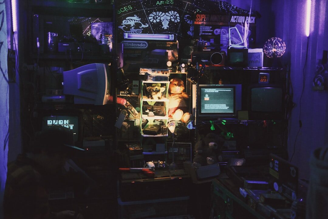 Television control room with multiple monitors
